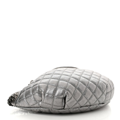 Chanel Metallic Calfskin Quilted Banane Waist Bag Fanny Pack Silver 4 of 12