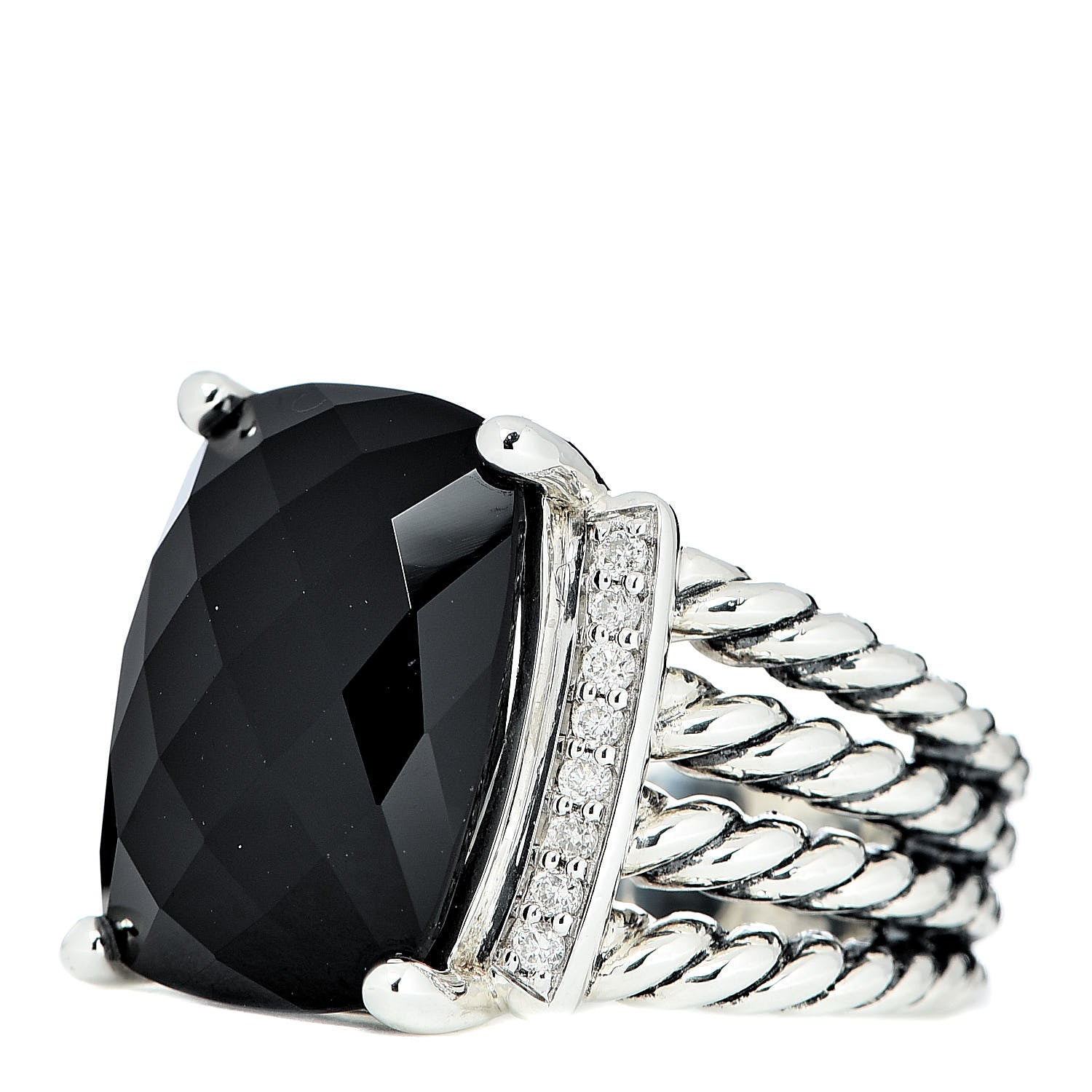 David Yurman Sterling Silver Diamond Black Onyx 16mm Wheaton Ring 52 6 3 of 5