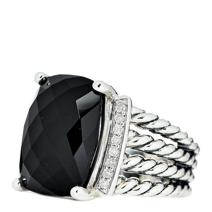 David Yurman Sterling Silver Diamond Black Onyx 16mm Wheaton Ring 52 6 3 of 5