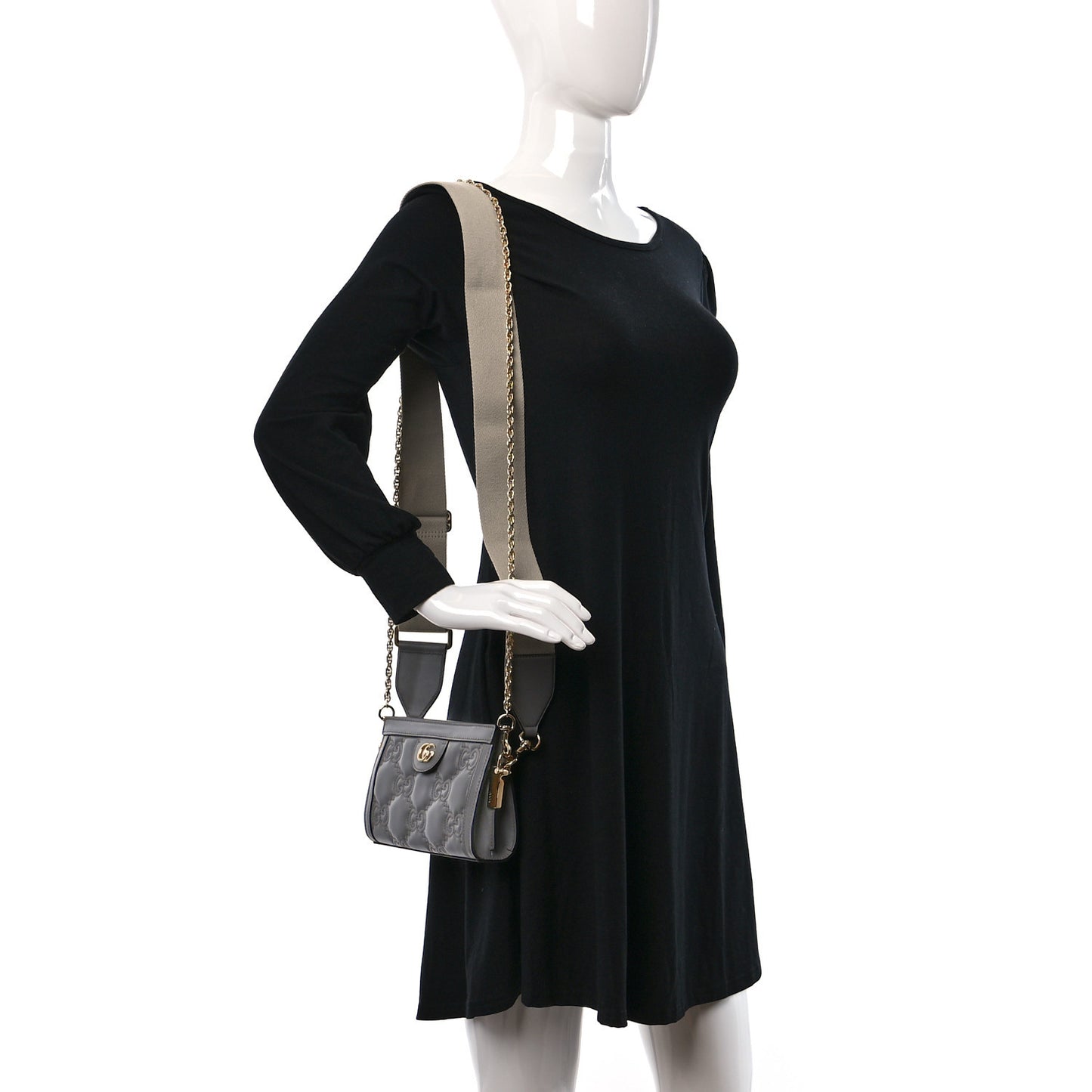 Calfskin GG Matelasse Mini Slim Chain Shoulder Bag Dusty Grey Natural