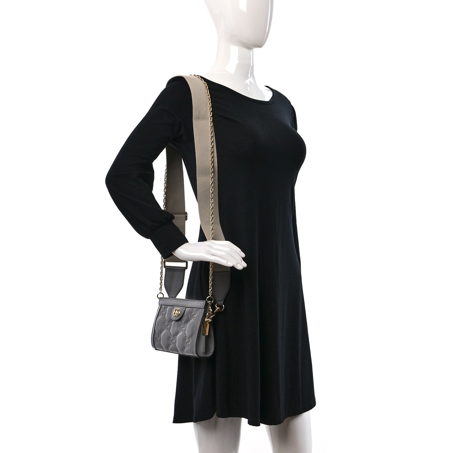 Gucci Calfskin GG Matelasse Mini Slim Chain Shoulder Bag Dusty Grey Natural 2 of 9