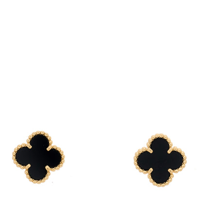 Van Cleef & Arpels 18K Yellow Gold Black Onyx Sweet Alhambra Earrings 1 of 5