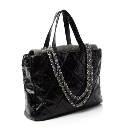 Chanel Glazed Calfskin Lambskin Quilted Portobello Tote Black Grey 3 of 10
