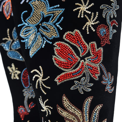 Saint Laurent Velvet Embroidered Claire Boots 40 Black 10 of 11