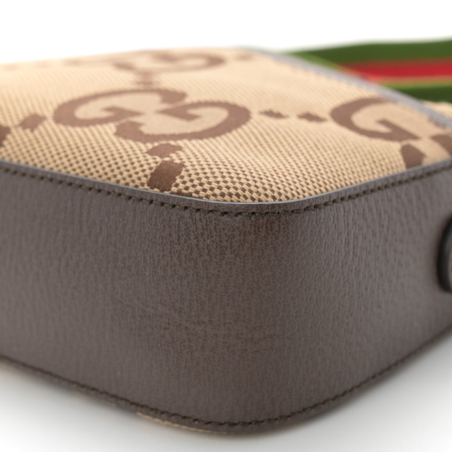 Monogram Jumbo GG Textured Dollar Calfskin Web Messenger Shoulder Bag Camel Ebony New Acero