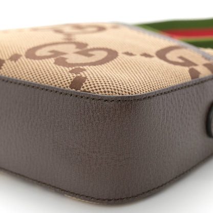 Gucci Monogram Jumbo GG Textured Dollar Calfskin Web Messenger Shoulder Bag Camel Ebony New Acero 10 of 11