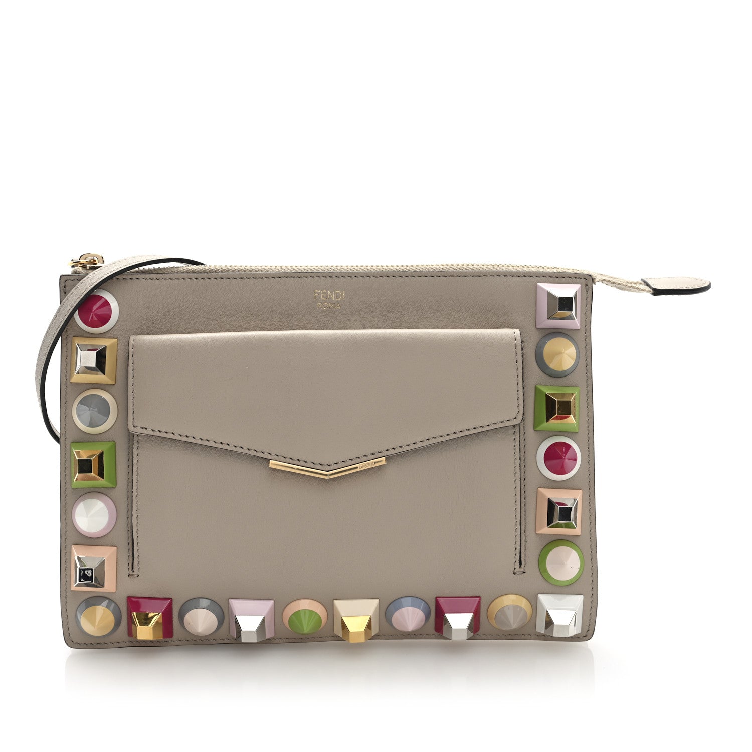 Fendi Vitello Dolce Studded Mini 2Jours Pouch Cuoio Multicolor 1 of 9