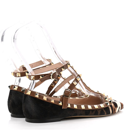 Valentino Garavani Calf Hair Leopard Print Rockstud Cage Ballerina Flats 37 Black 4 of 8