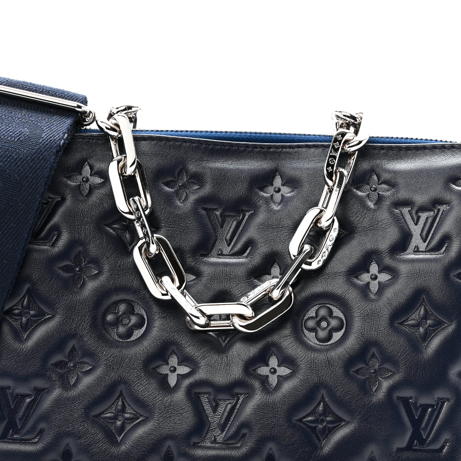 Louis Vuitton Lambskin Embossed Monogram Coussin PM Navy 9 of 12