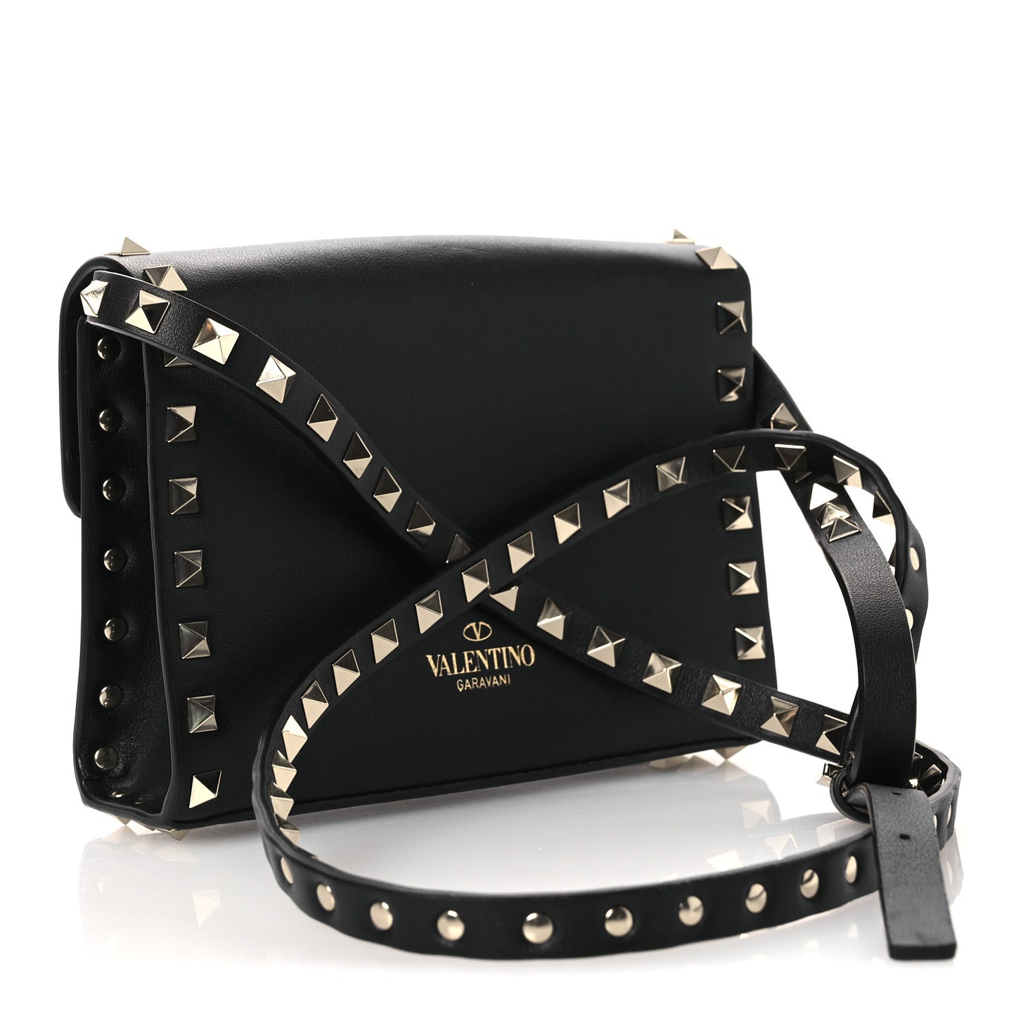 Vitello Rockstud Flap Crossbody Bag Black