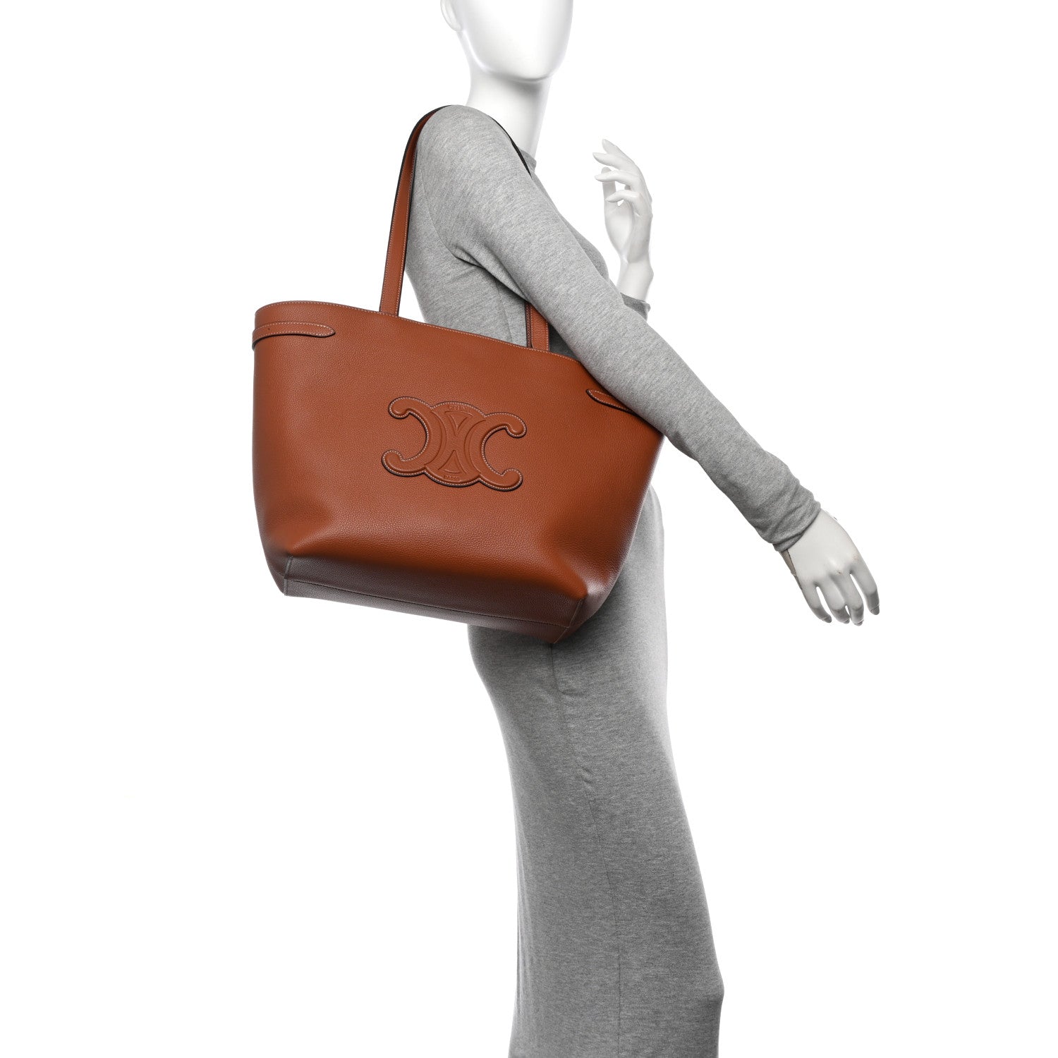 Celine Grained Calfskin Triomphe Medium Cabas Anais Tan 2 of 11