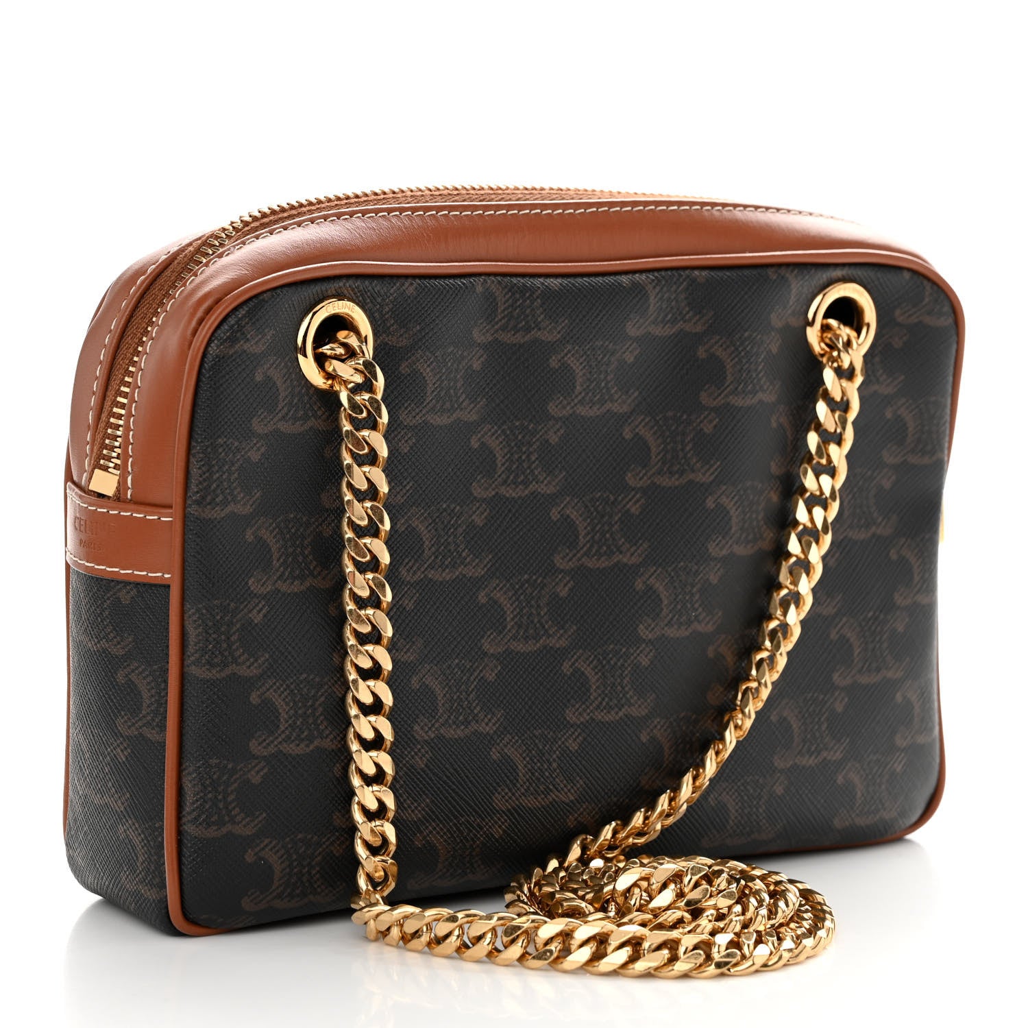 Celine Triomphe Canvas Calfskin Medium Patapans Tan 3 of 9