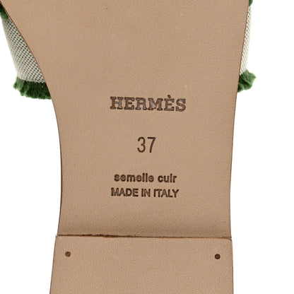 Hermes Calfskin Canvas Oran Fringe Sandals 37 Vert 8 of 9