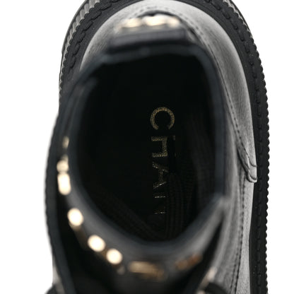 Chanel Calfskin CC Lace Up Combat Boots 38 Black 7 of 8