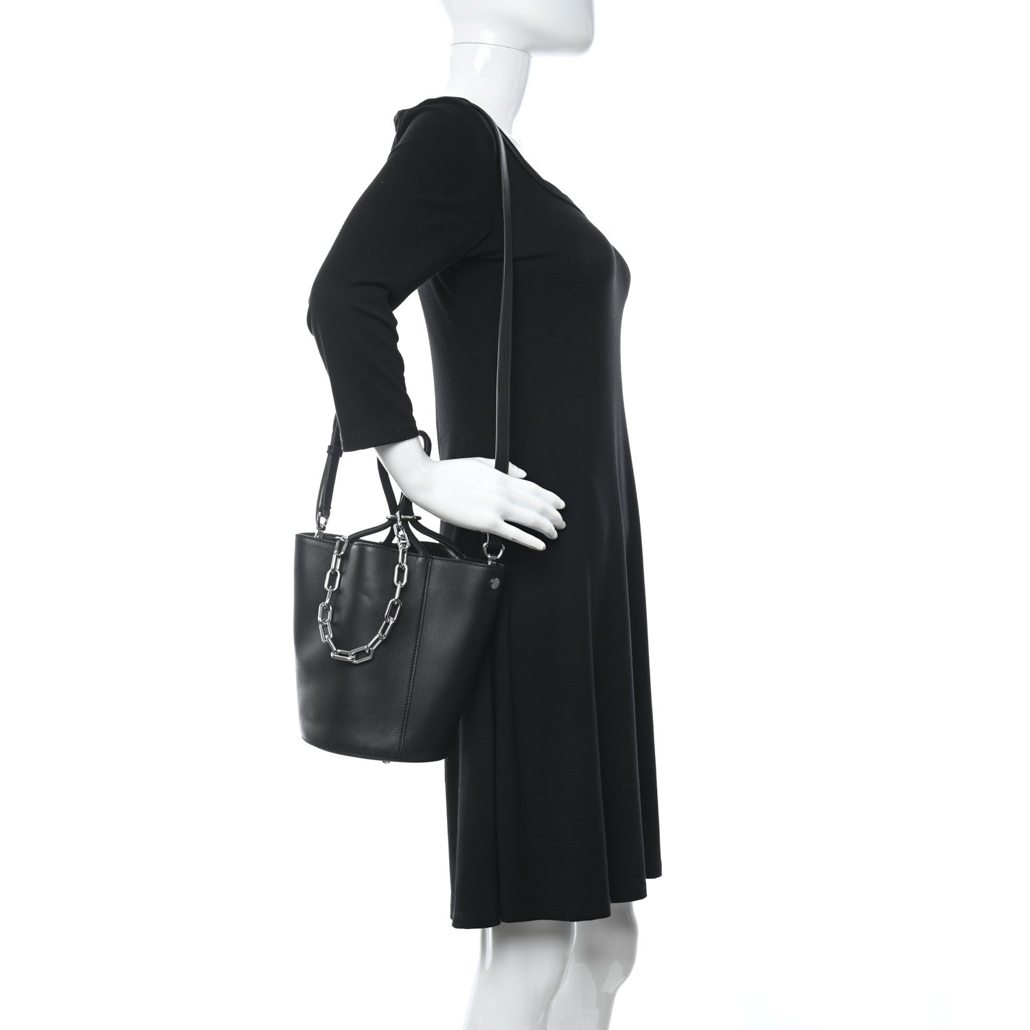 Alexander Wang Calfskin Roxy Large Chain Bucket Black Silver Hardware 2 of 11