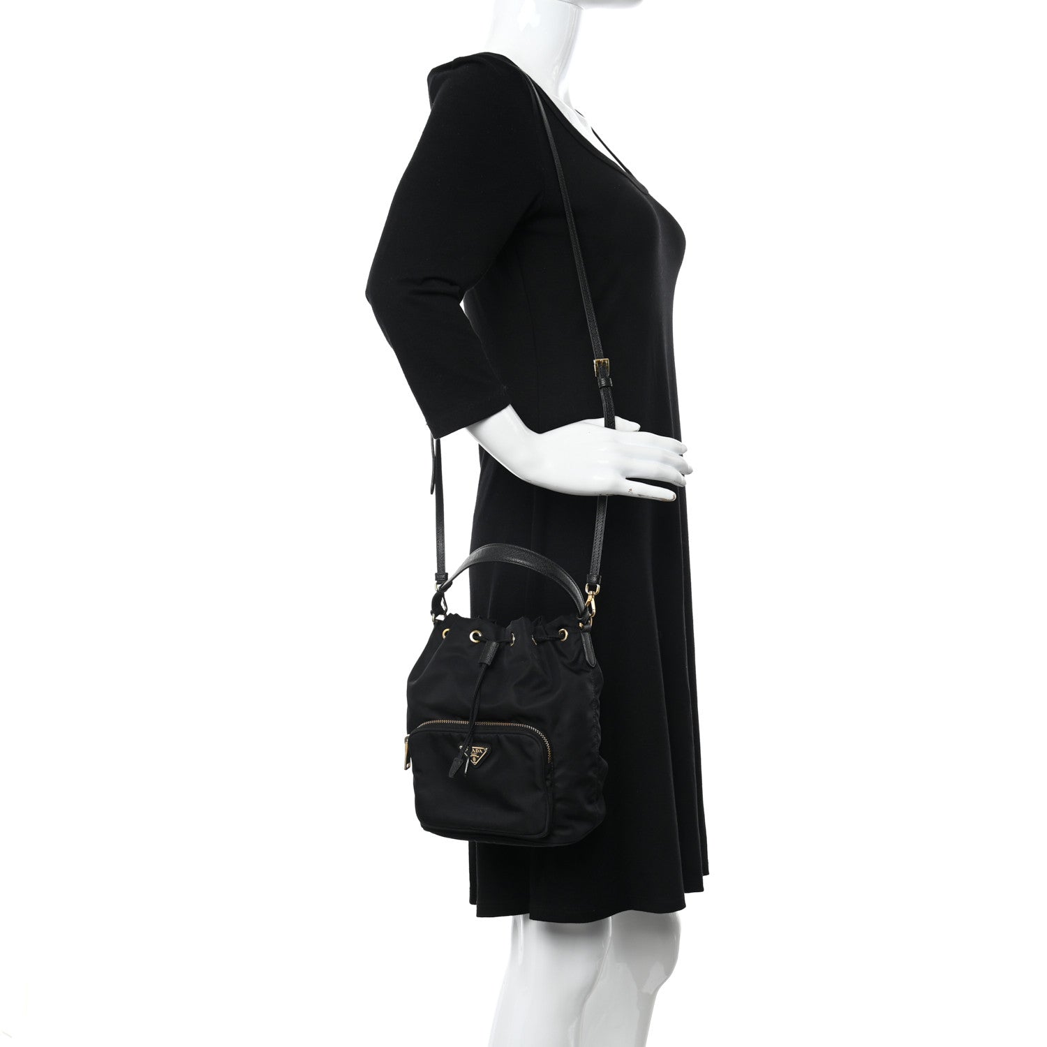 Prada Saffiano Tessuto Nylon Mini Bucket Crossbody Bag Black 3 of 11