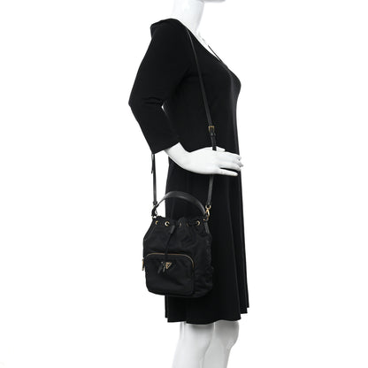 Prada Saffiano Tessuto Nylon Mini Bucket Crossbody Bag Black 3 of 11