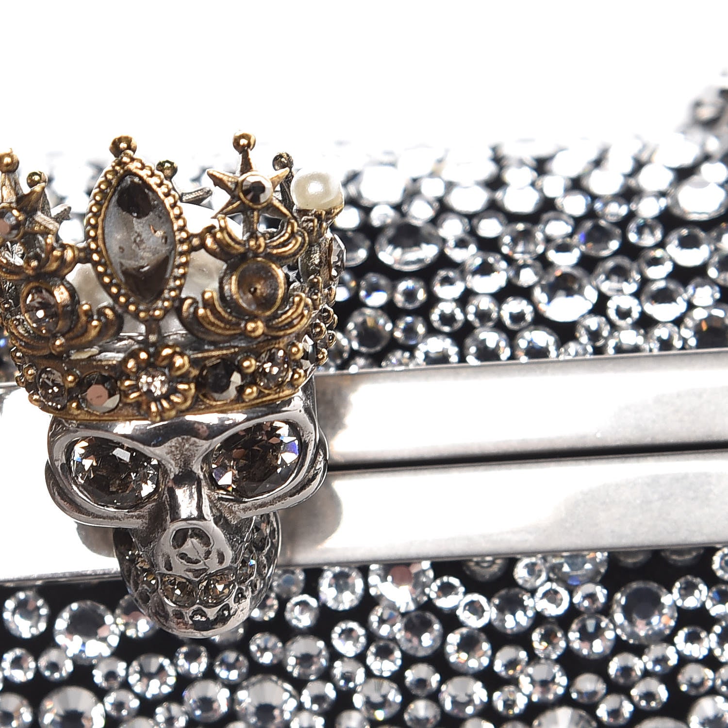 Alexander McQueen Crystal Nappa Queen and King Skull Box Chain Clutch Black Silver 13 of 13