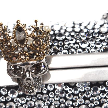 Alexander McQueen Crystal Nappa Queen and King Skull Box Chain Clutch Black Silver 13 of 13