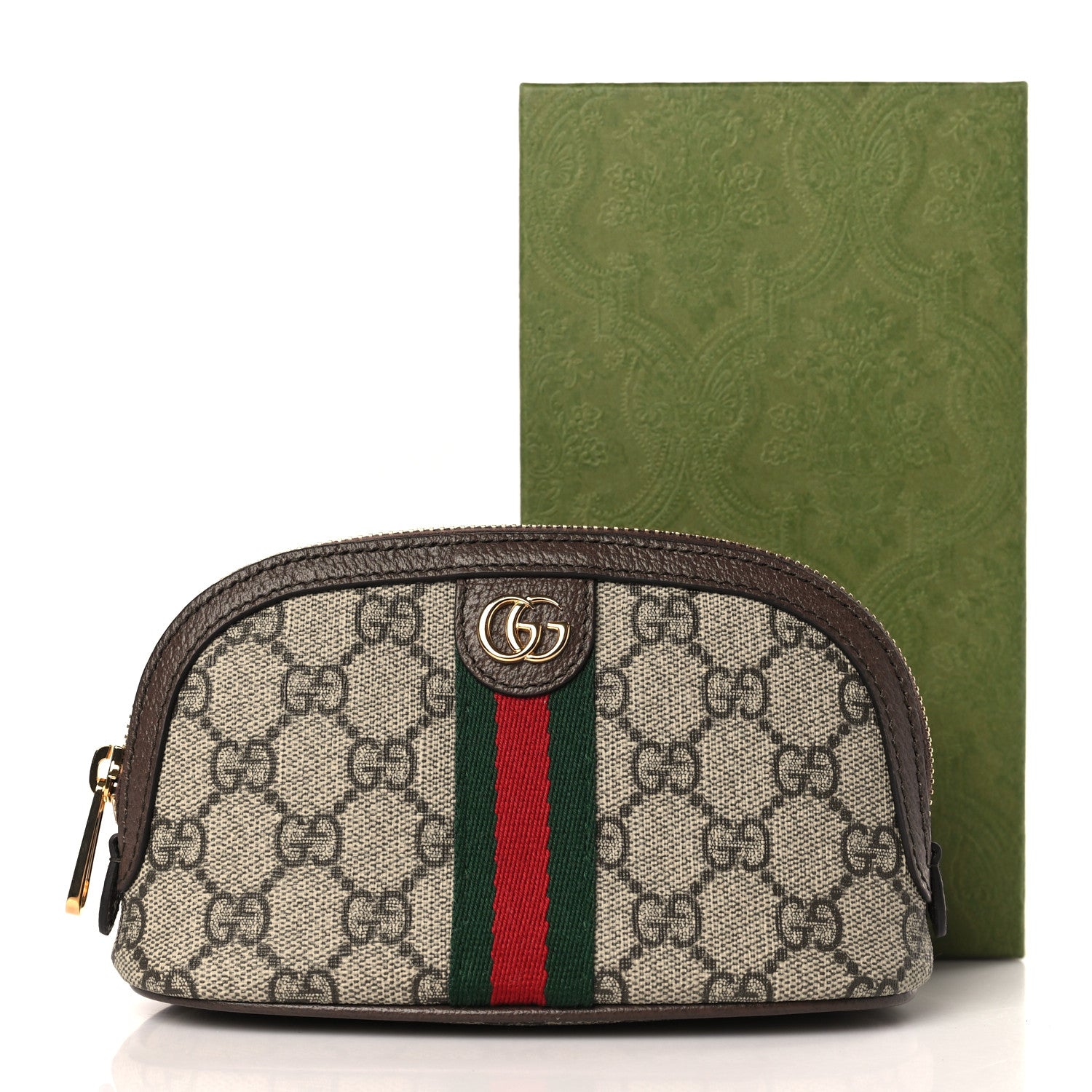 Gucci GG Supreme Monogram Textured Calfskin Web Medium Ophidia Cosmetic Case Beige Ebony New Acero 10 of 10