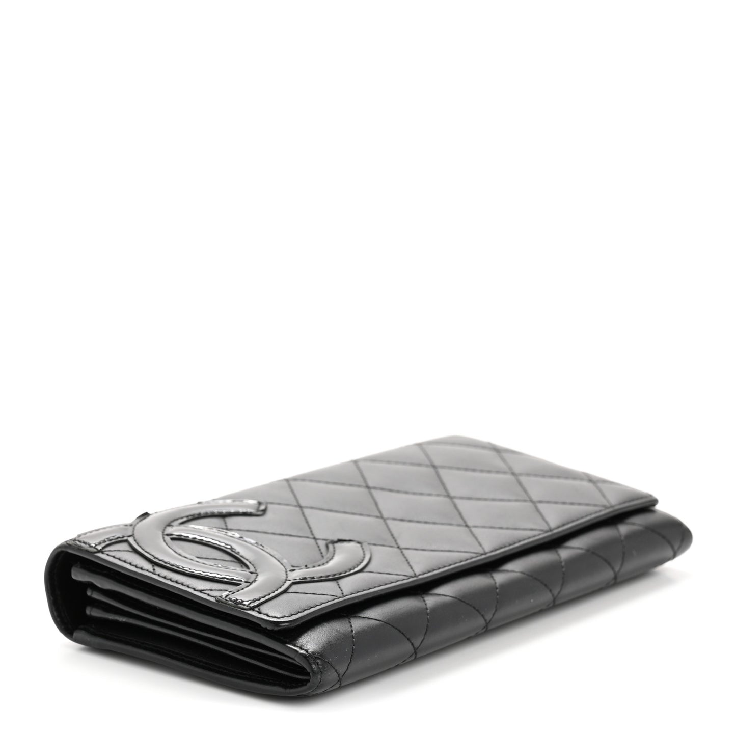 Calfskin Quilted Cambon Long Double Wallet Black