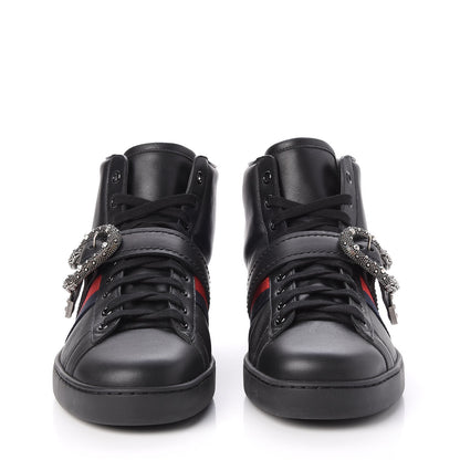 Gucci Calfskin Ayers Web Mens Dionysus High Top Sneakers 9 Black 2 of 11