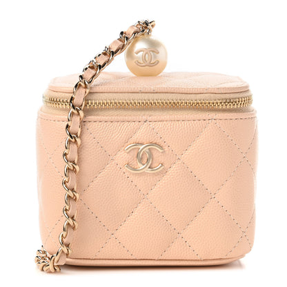 Chanel Iridescent Caviar Quilted Mini Pearl On Top Vanity Case With Chain Beige 1 of 11