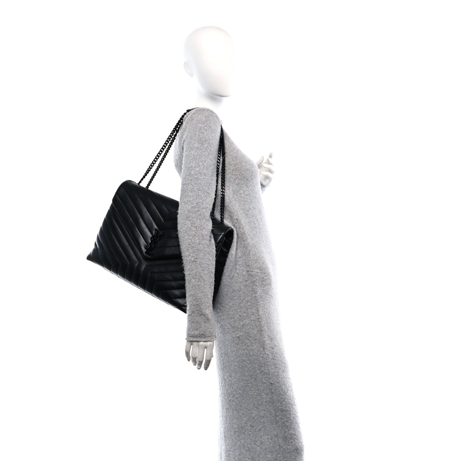 Saint Laurent Calfskin Y Quilted Monogram Monochrome Large Loulou Chain Satchel Black 2 of 11