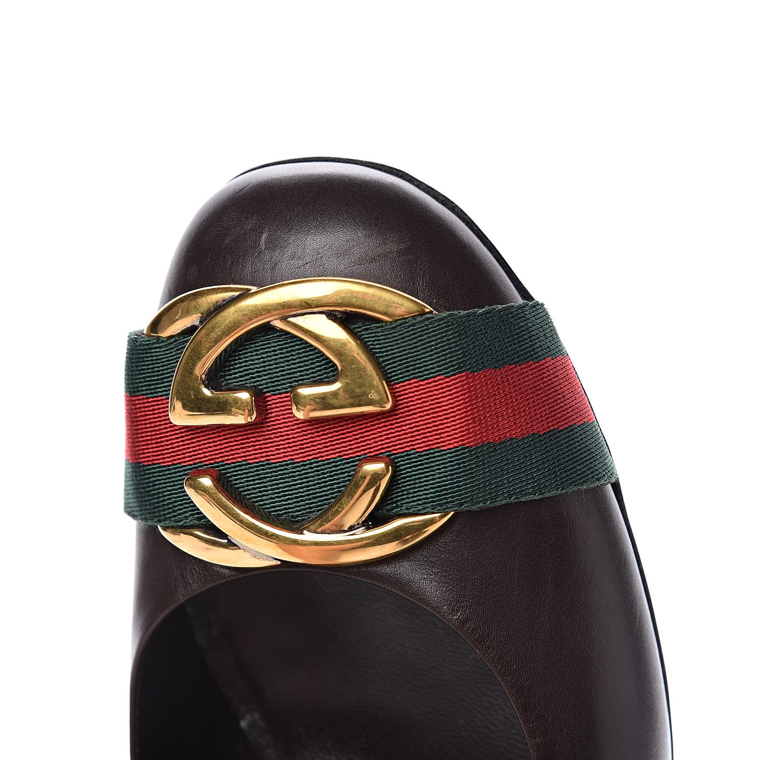 Gucci Calfskin Interlocking GG Web Mid Heel Pumps 38 Dark Cocoa 9 of 10