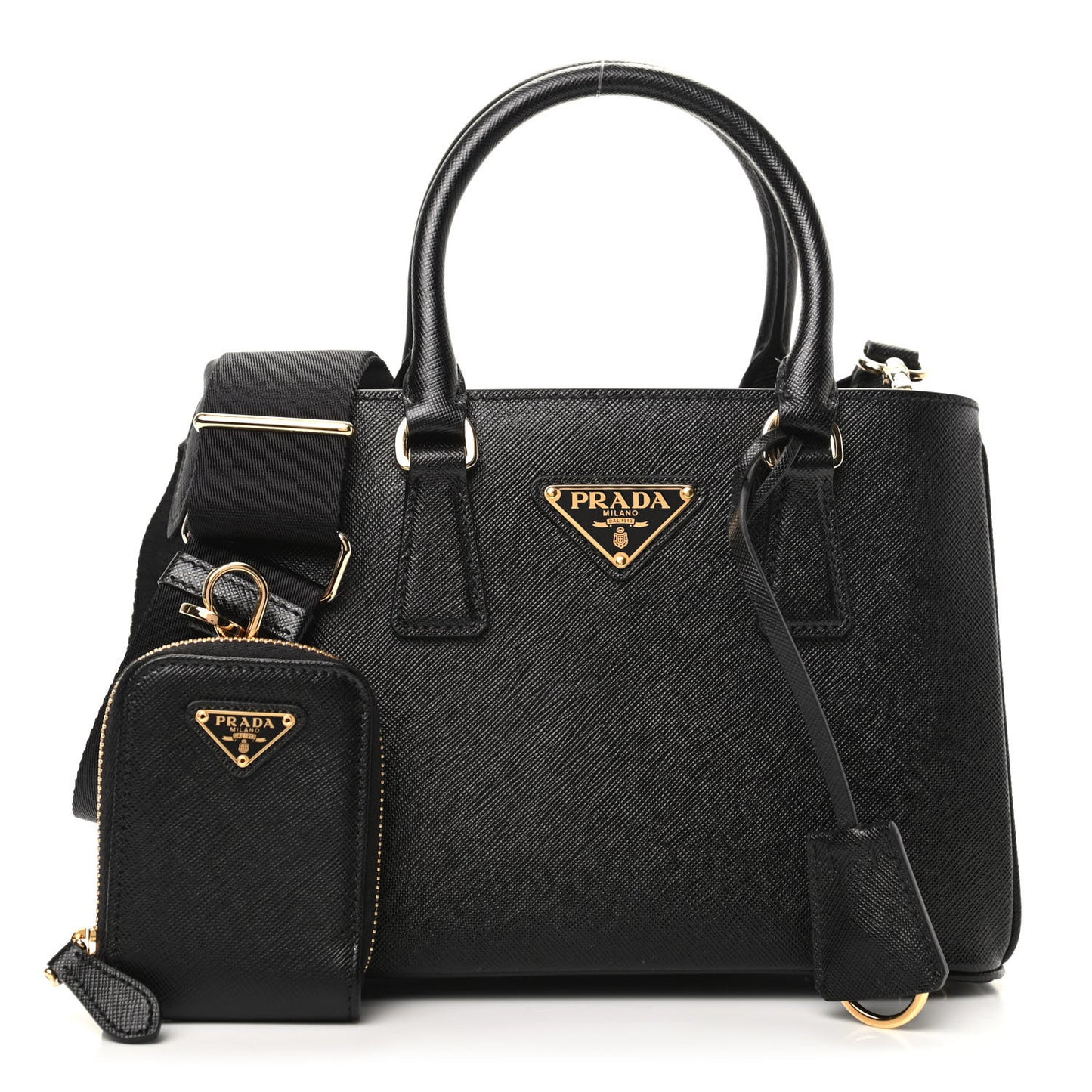 Saffiano Lux Micro Galleria Shoulder Bag Black