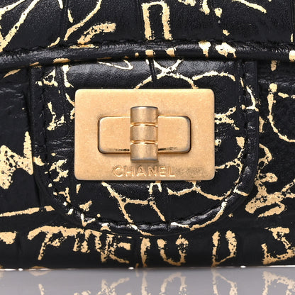 Chanel Calfskin Crocodile Embossed Graffiti 2.55 Cocodile Reissue Flap Card Holder Black Gold 10 of 11
