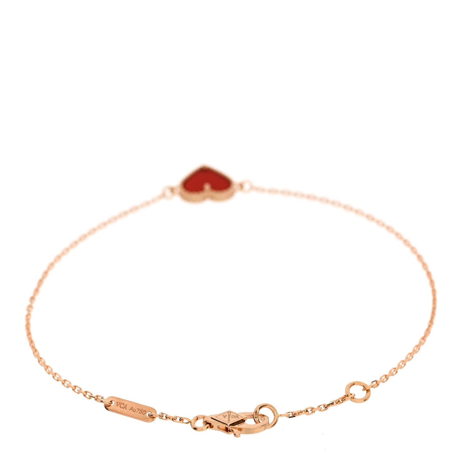 Van Cleef & Arpels 18K Rose Gold Carnelian Sweet Alhambra Heart Bracelet 2 of 4