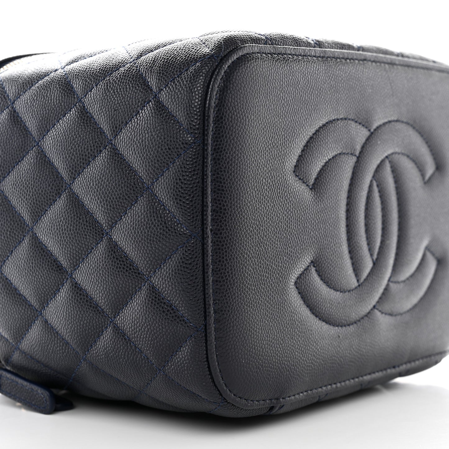 Caviar Quilted Large Vanity Pouch Navy