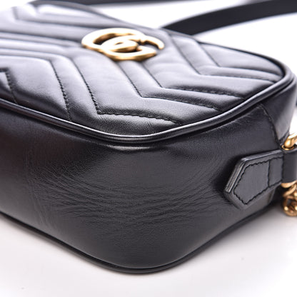 Gucci Calfskin Matelasse Mini GG Marmont Chain Shoulder Bag Black 9 of 14