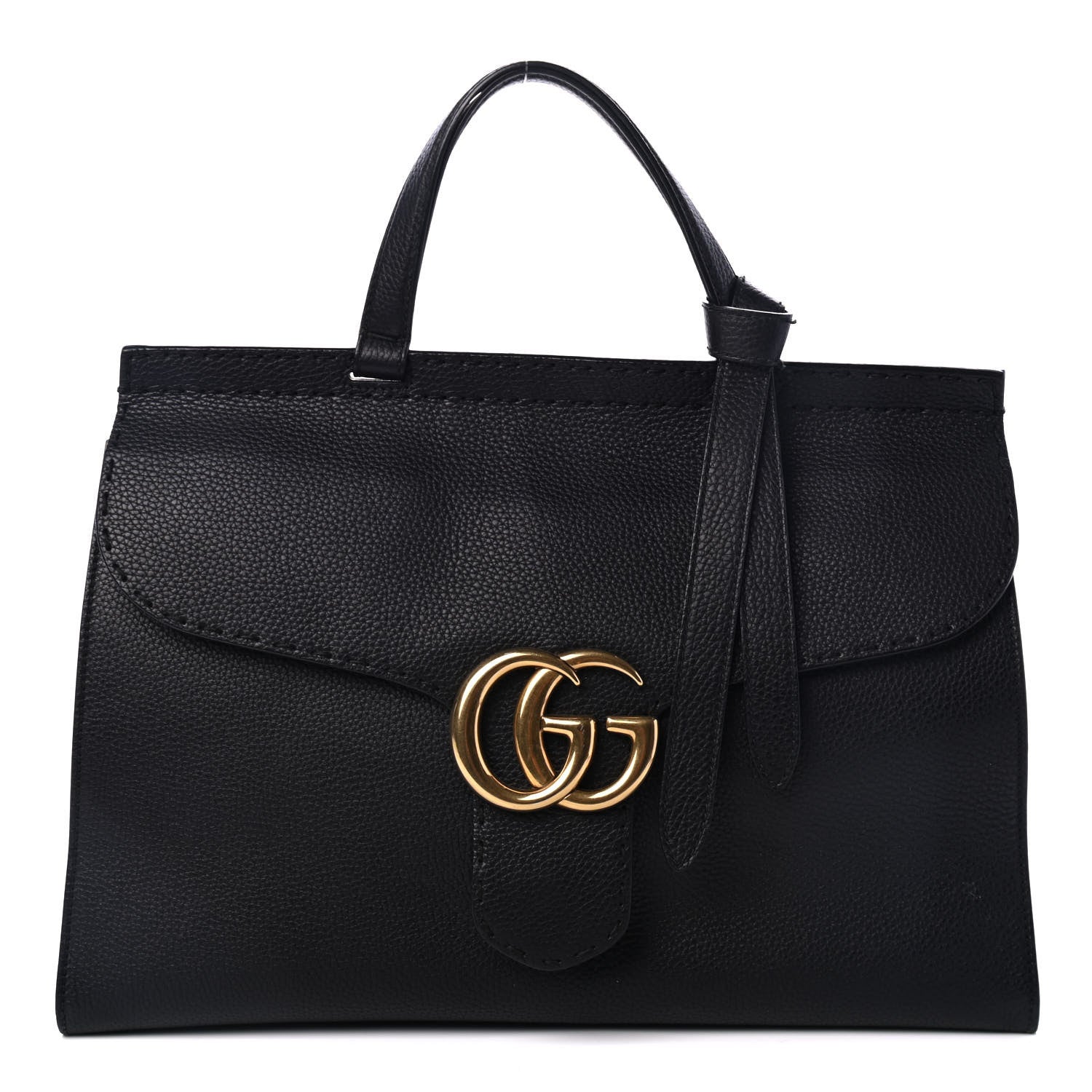 Gucci Calfskin Medium GG Marmont Top Handle Bag Black 1 of 4
