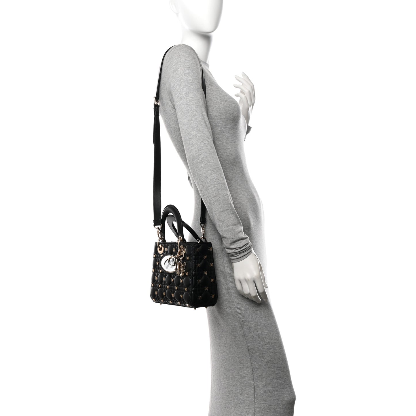 Lambskin Cannage Butterfly Studs Small Lady Dior Black
