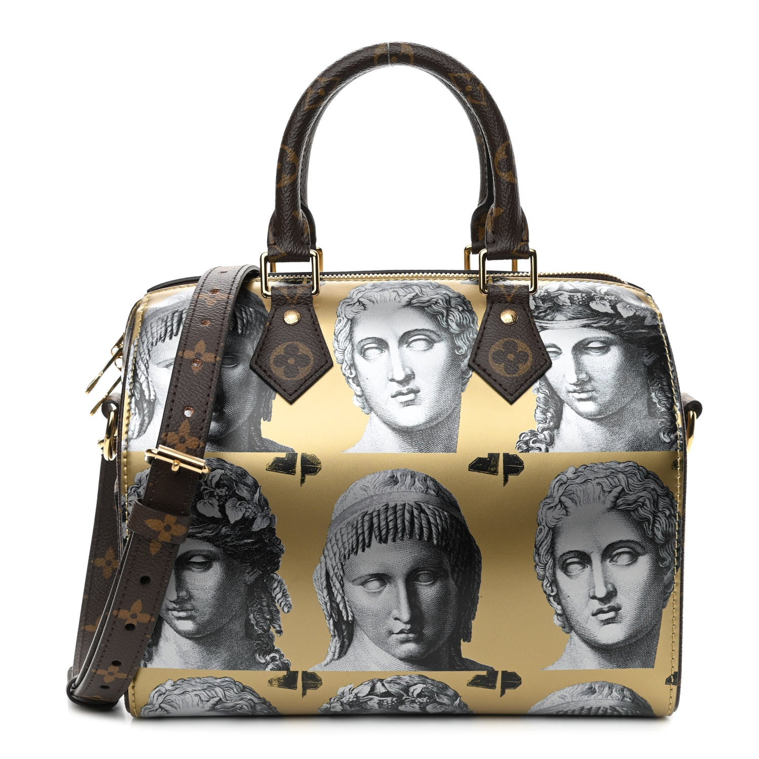 product image of LOUIS VUITTON X FORNASETTI Calfskin Fornasetti Speedy Bandouliere 25 Gold FASHIONPHILE
