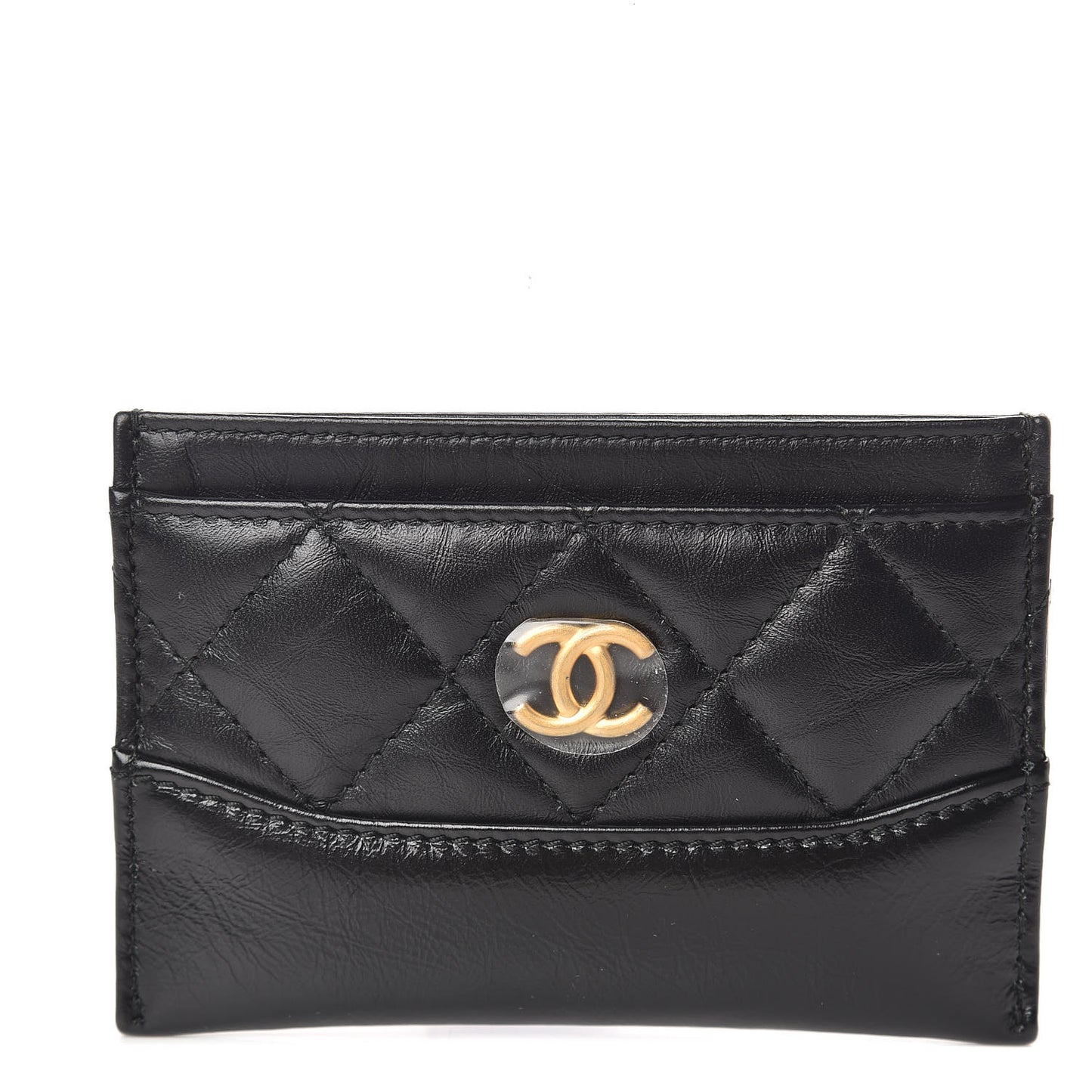 Aged Calfskin Quilted Gabrielle Card Holder Black