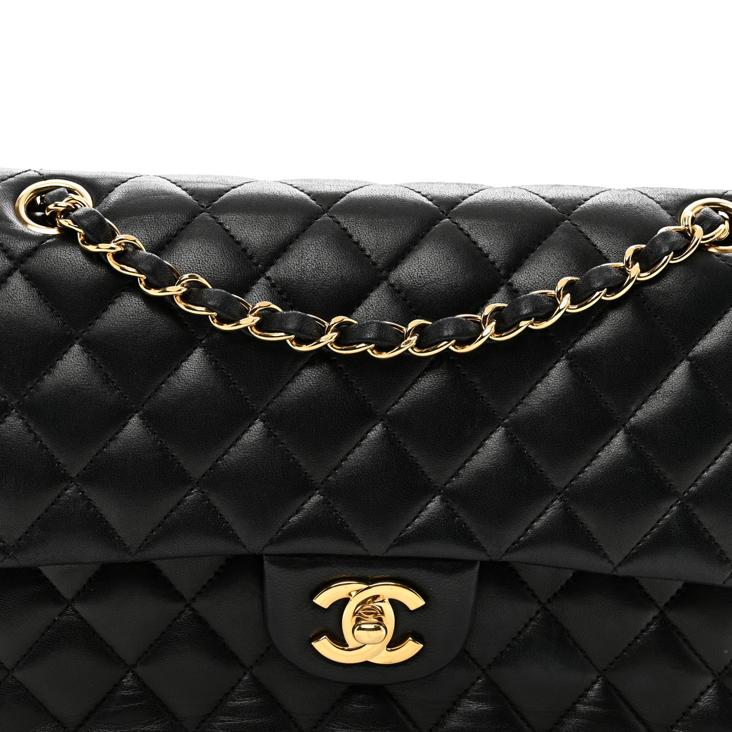 Lambskin Quilted Medium Double Flap Black