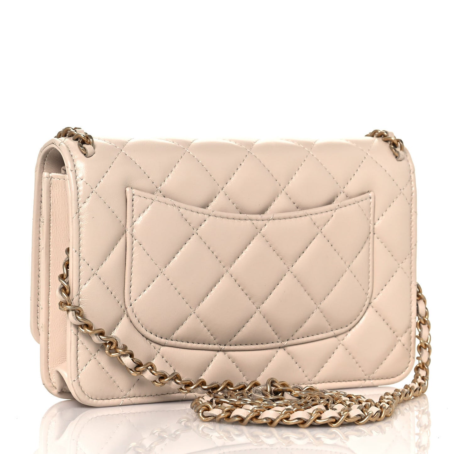 Lambskin Quilted Chain Around Wallet On Chain WOC Beige