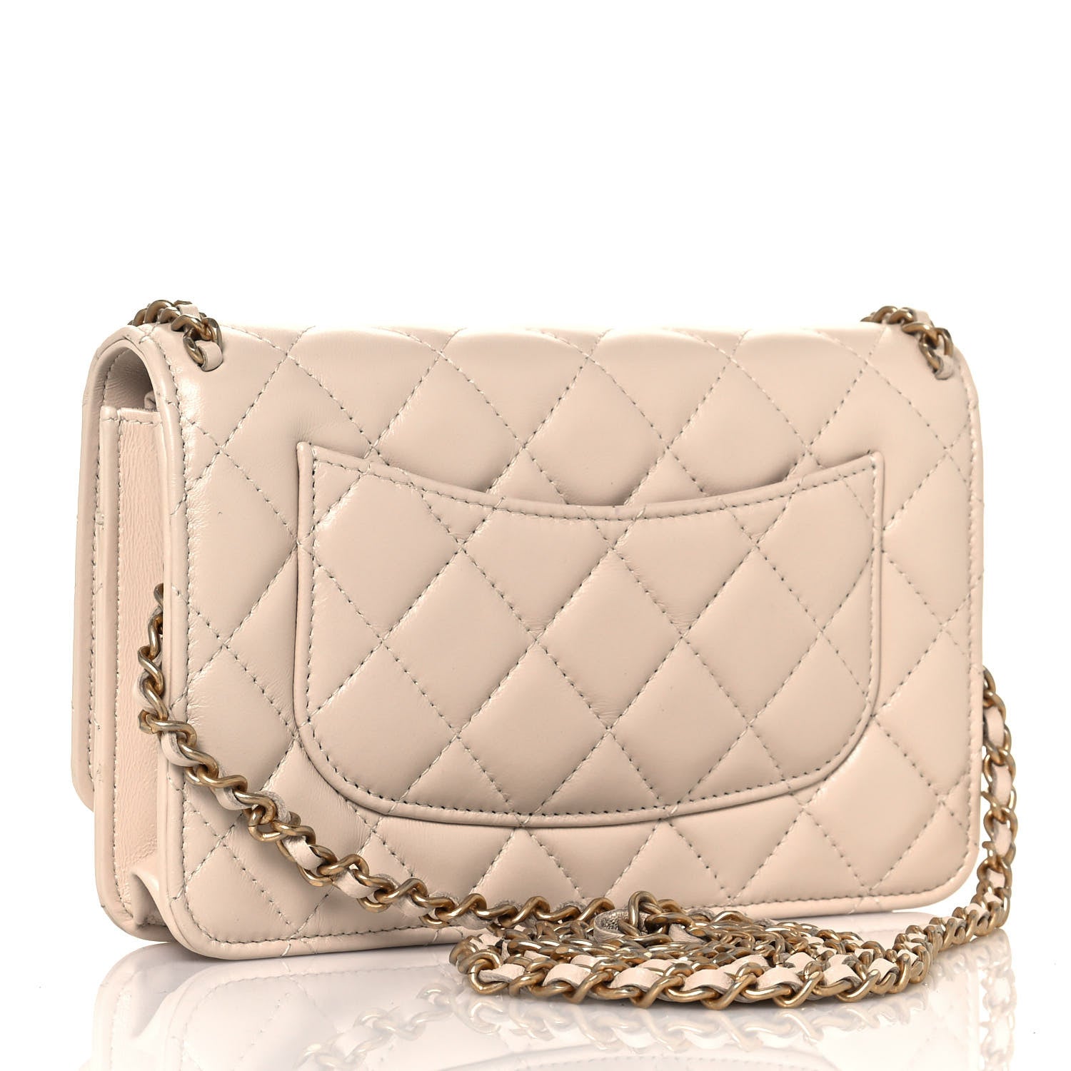 Chanel Lambskin Quilted Chain Around Wallet On Chain WOC Beige 3 of 13