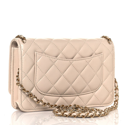 Chanel Lambskin Quilted Chain Around Wallet On Chain WOC Beige 3 of 13