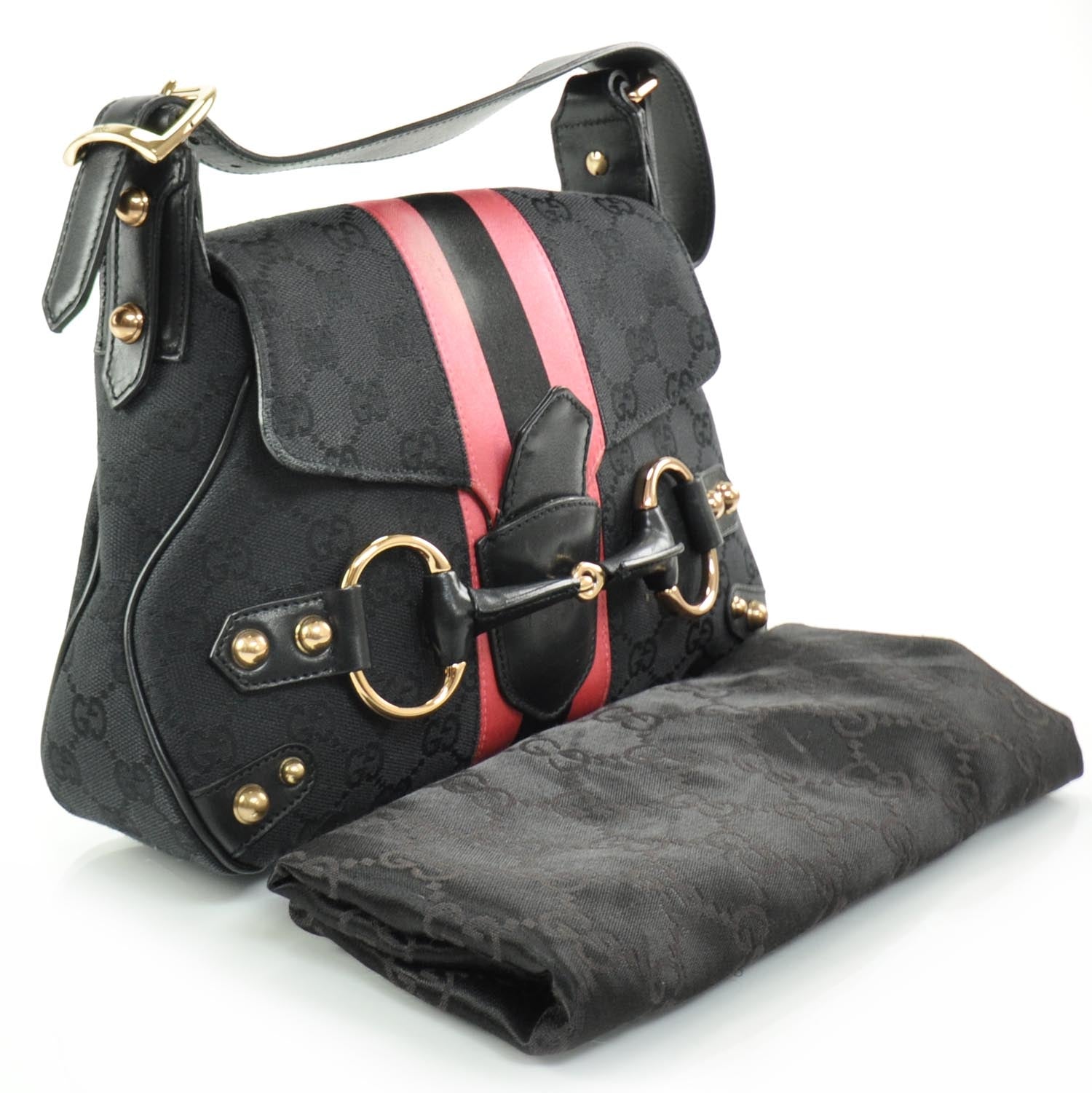 Gucci Monogram Horsebit Web Flap Bag Black 3 of 8