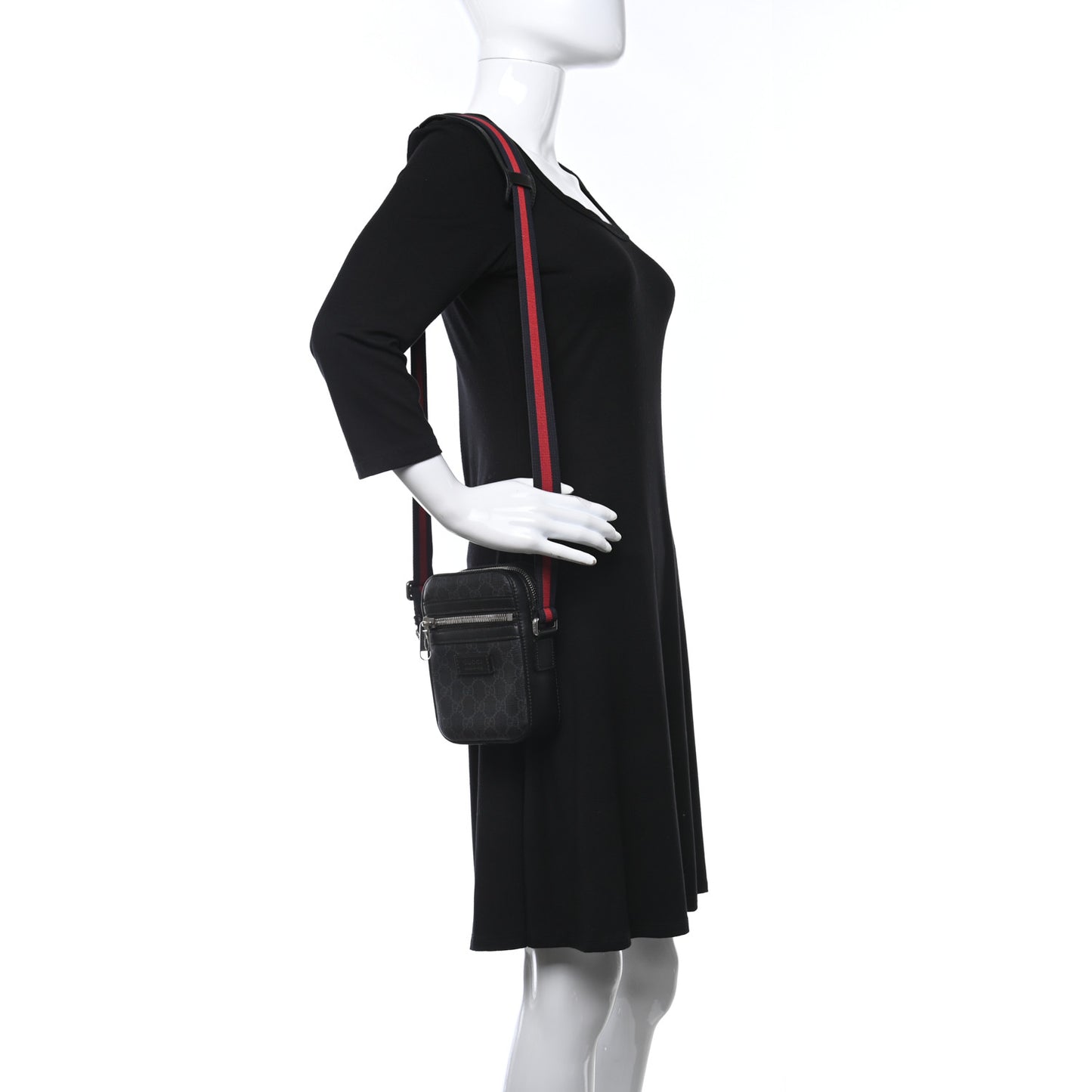GG Supreme Monogram Appia Calfskin Web Messenger Bag Black
