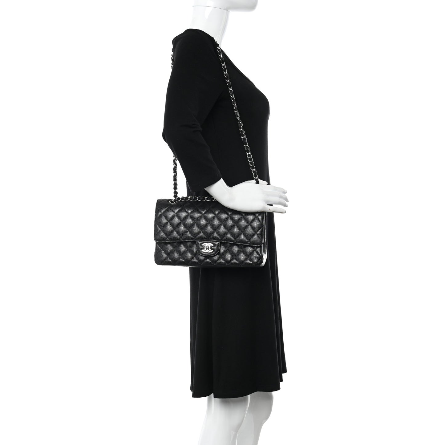 Caviar Quilted Medium Double Flap Black
