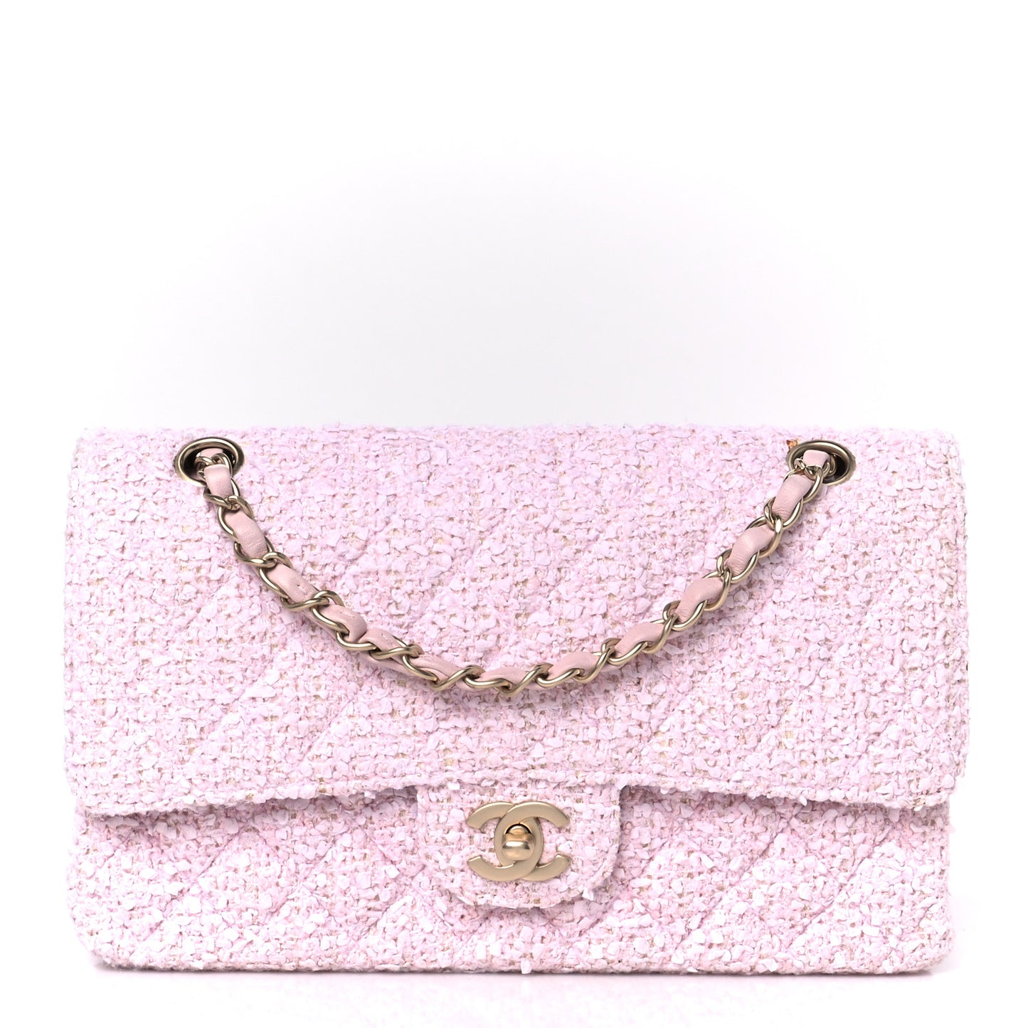 Tweed Medium Double Flap Pink