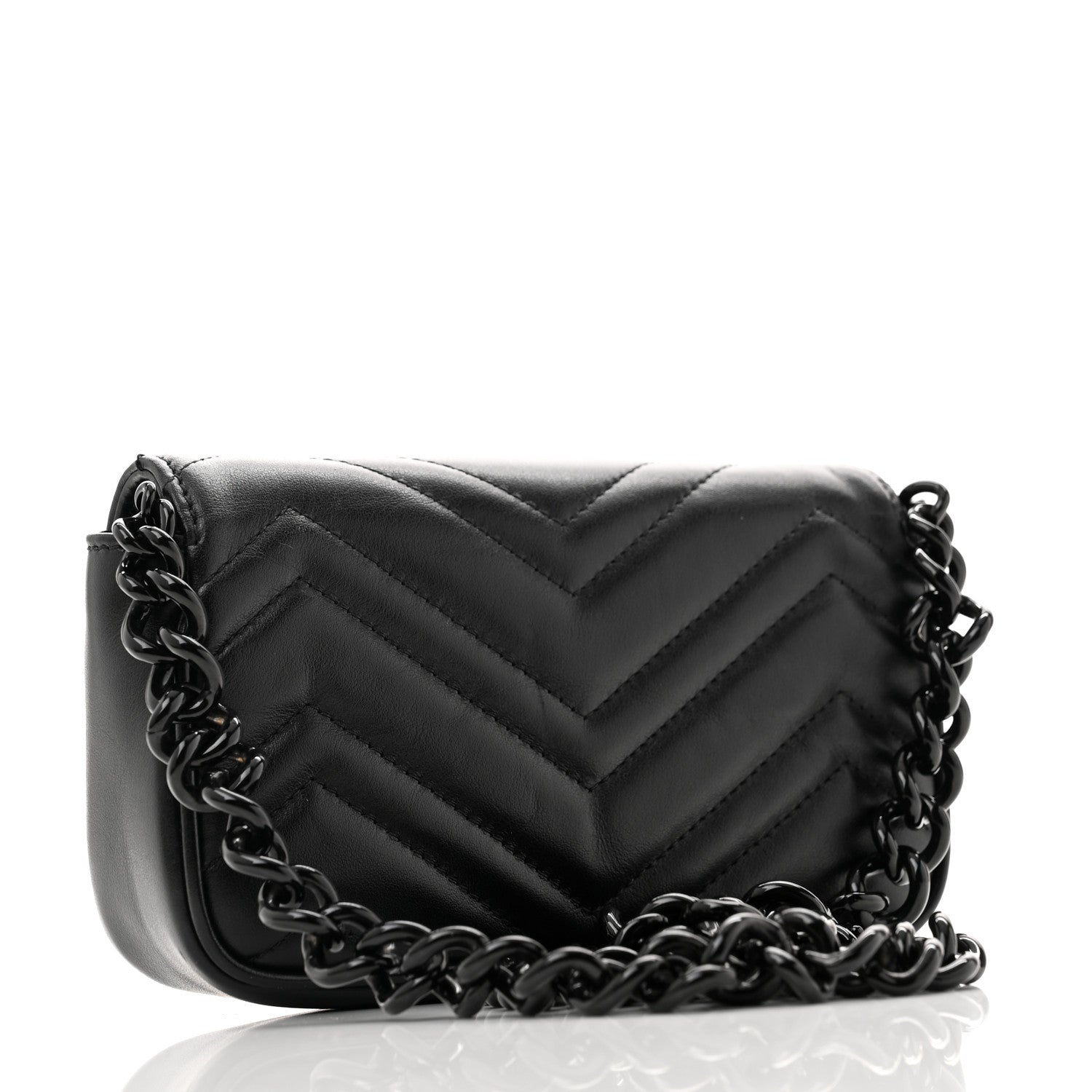 Gucci Calfskin Matelasse Monochrome GG Marmont Chain Belt Bag Black 3 of 13