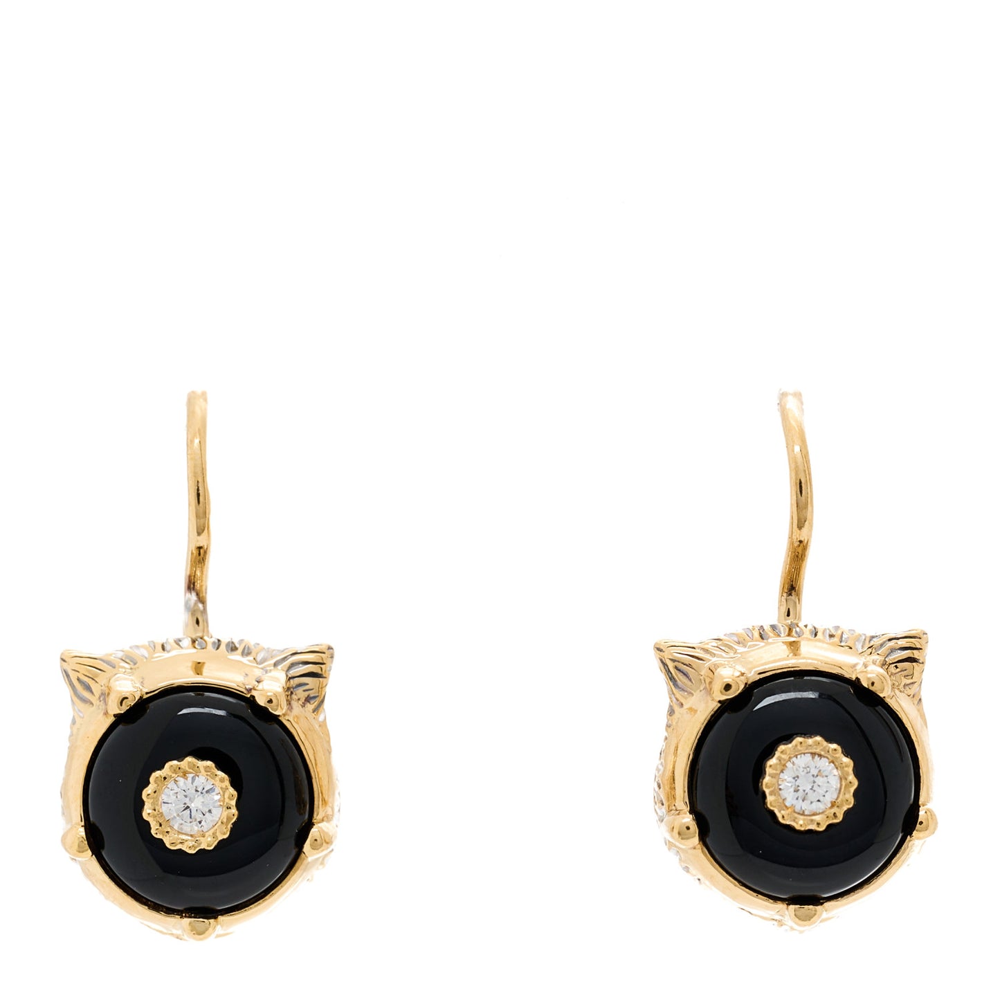 18K Yellow Gold Diamond Black Onyx Le Marche Des Merveilles Feline Earrings