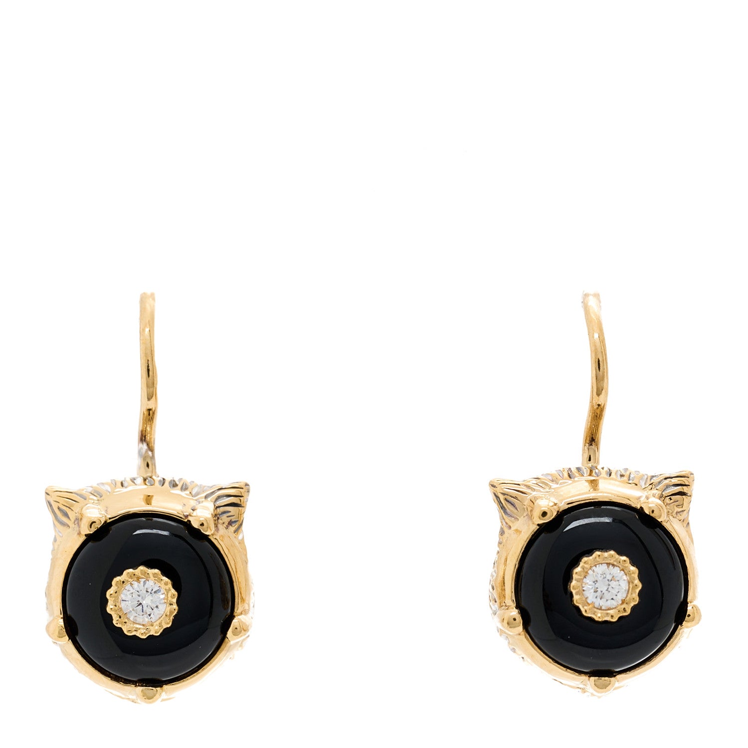 Gucci 18K Yellow Gold Diamond Black Onyx Le Marche Des Merveilles Feline Earrings 1 of 7
