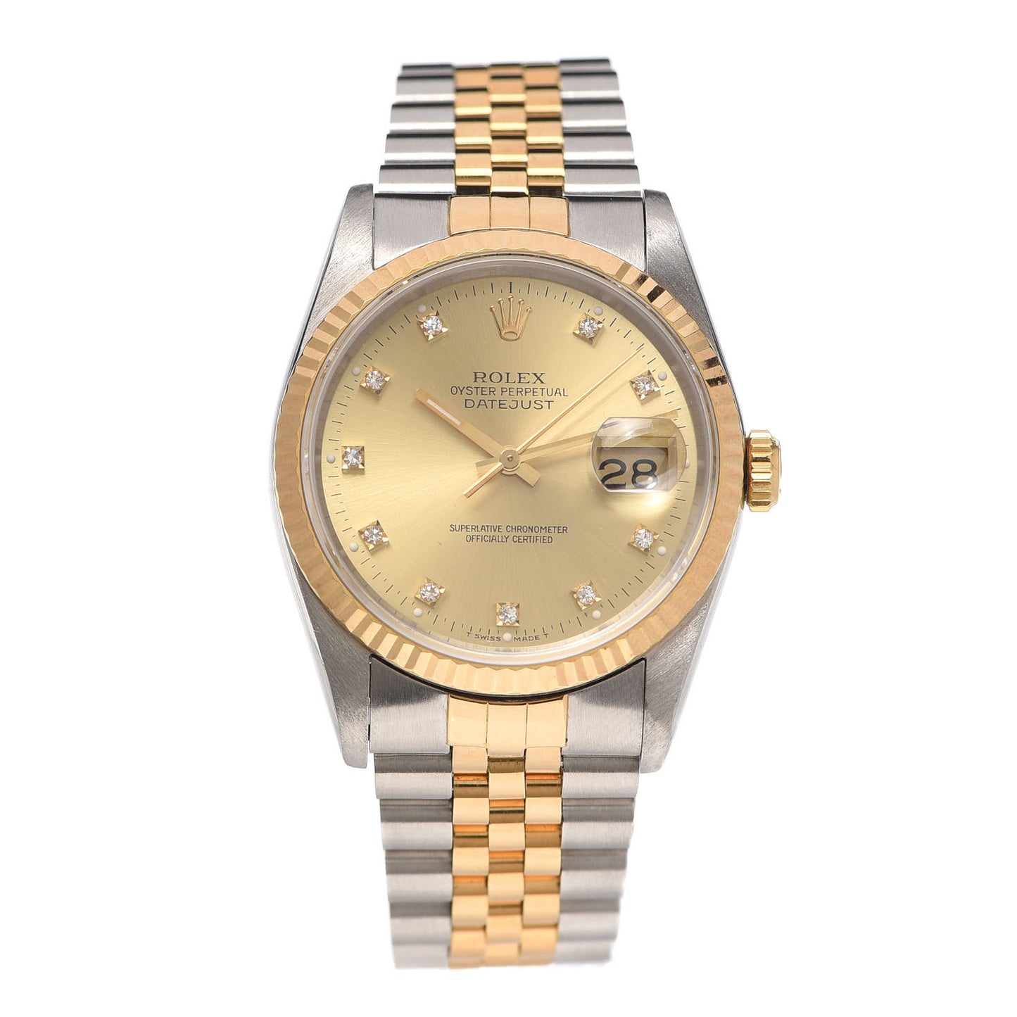 Stainless Steel 18K Yellow Gold Diamond 36mm Oyster Perpetual Datejust Watch Champagne 16233